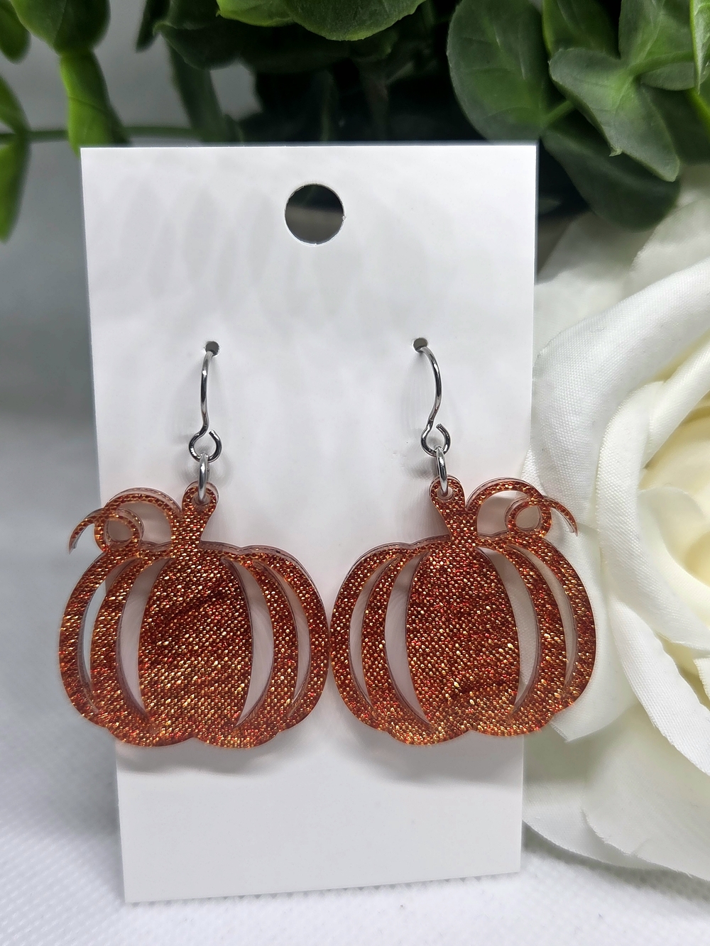 Orange Glitter Pumpkin Dangle Earrings